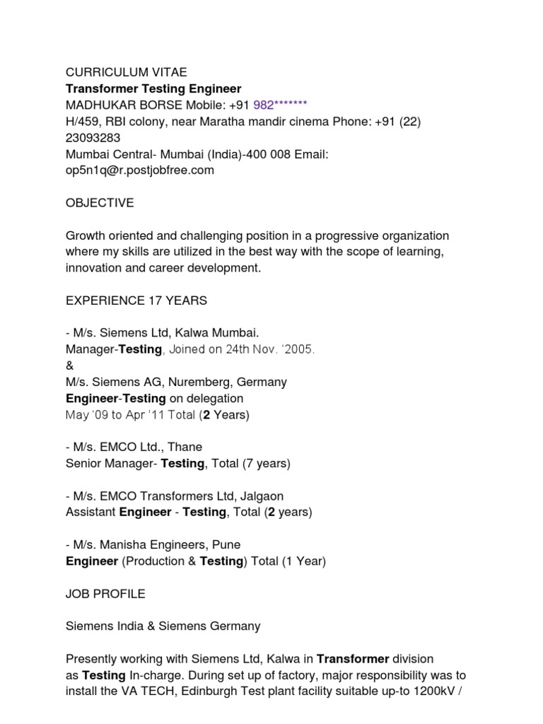 Other Resumes | PDF | Siemens | Transformer