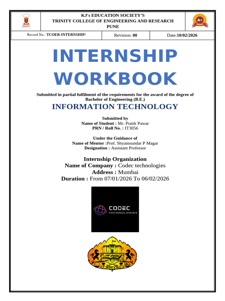 Cover Page Internship | PDF