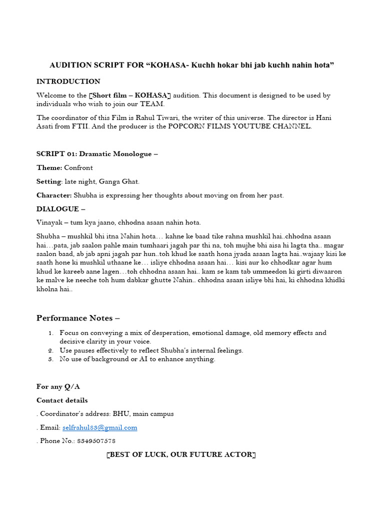 Audition Script Kohasa''' | PDF