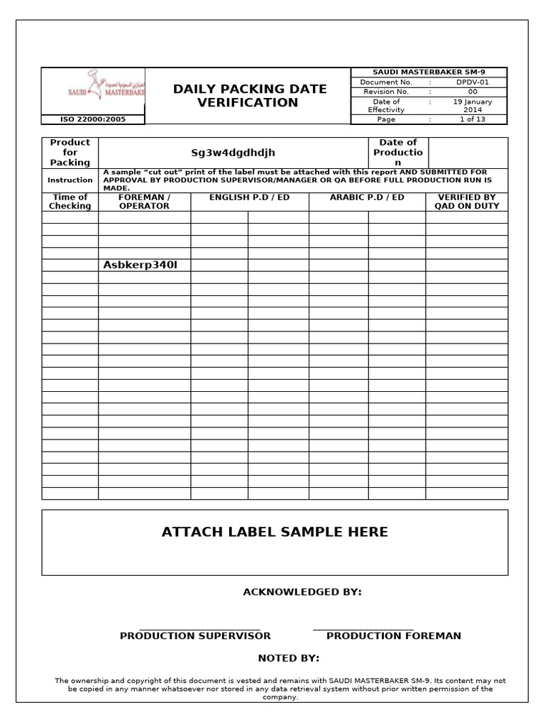 Daily Packing Date Verification | PDF