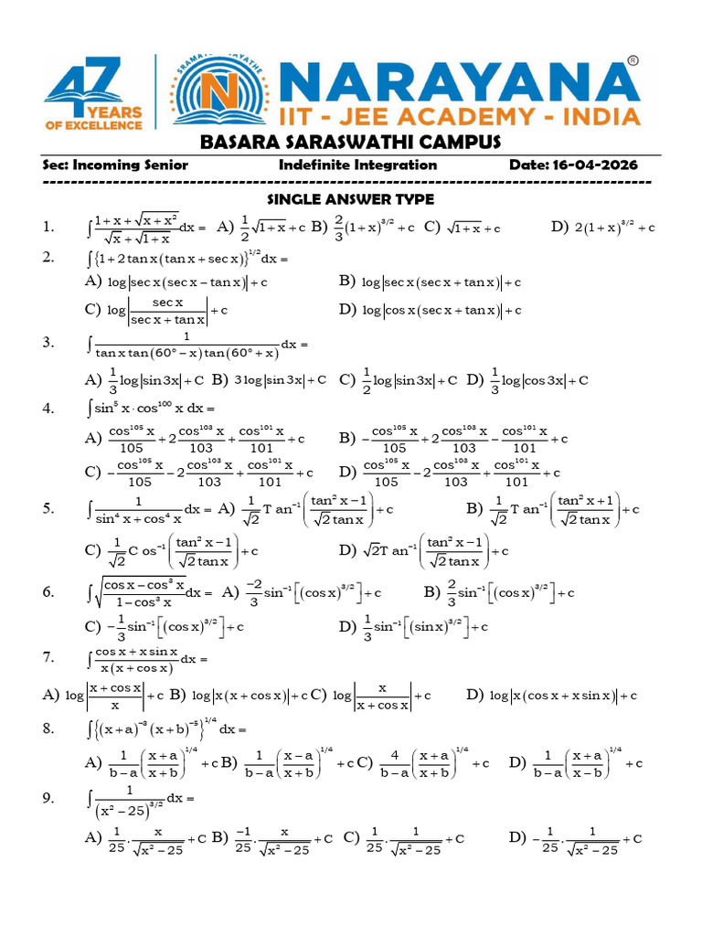 Indefinite Integration | PDF