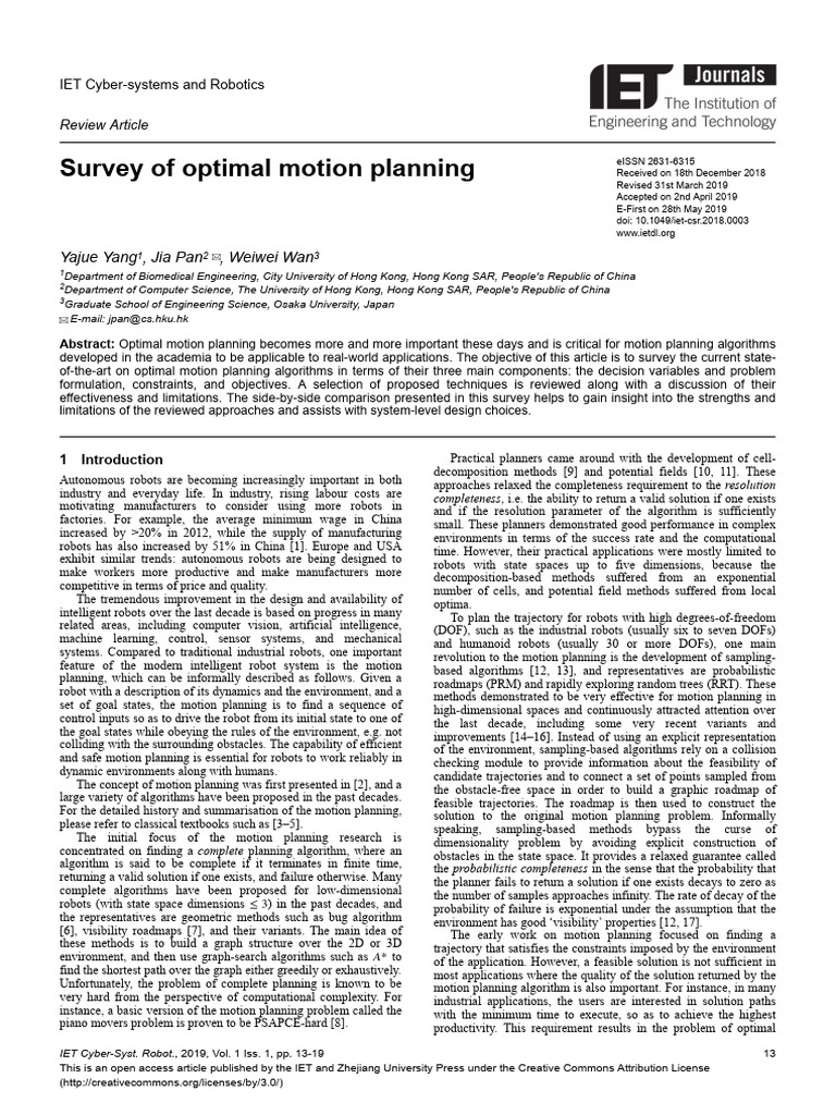 Survey of Optimal Motion Planning | PDF | Mathematical Optimization ...