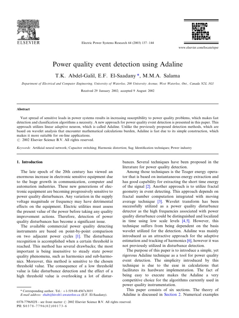 ####Power Quality Event Detection Using Adaline | PDF | Matrix ...