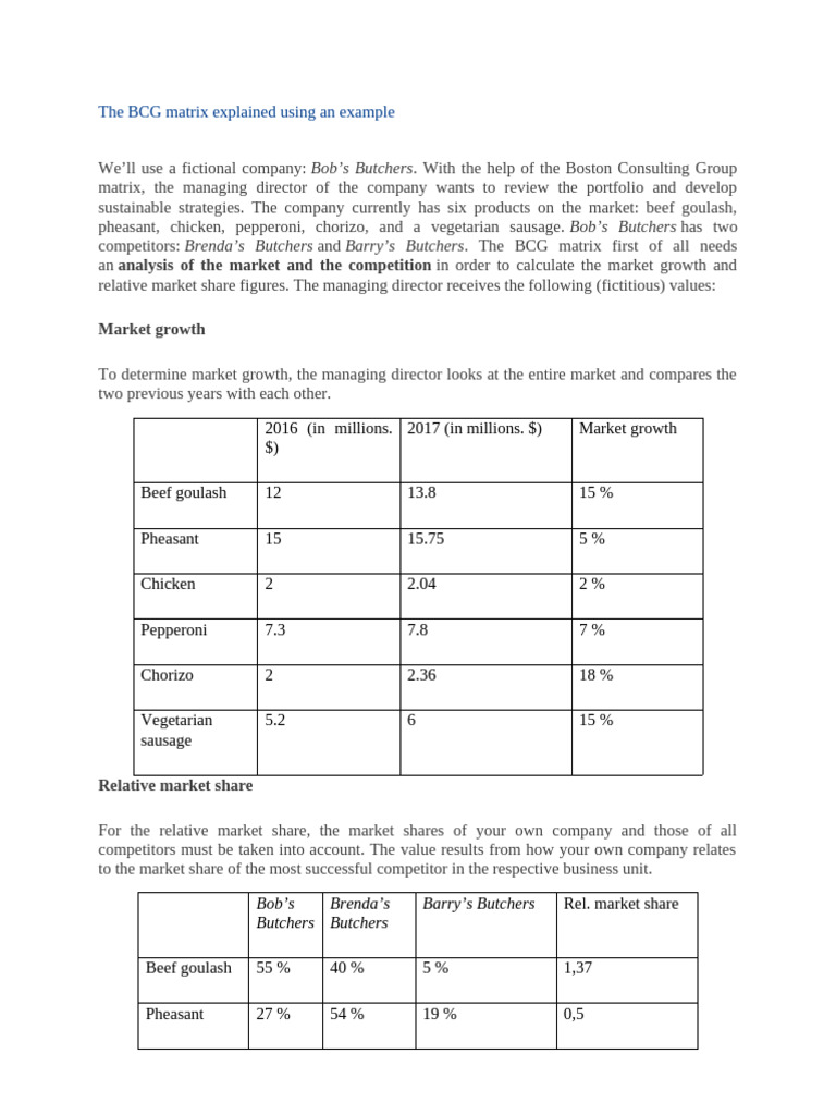 BCG Matrix Explained Using an Example | PDF | Sausage | Meat