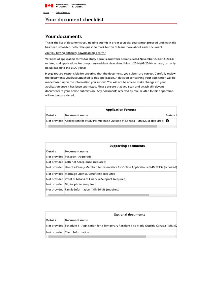 Your Document Checklist - Immigration, Refugees and Citizenship Canada ...