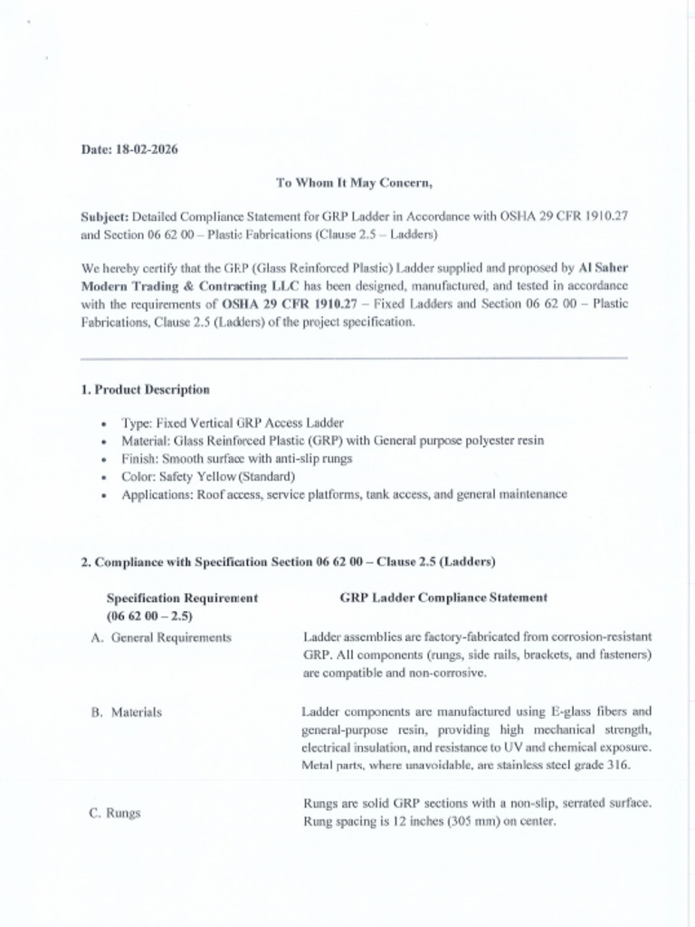 GRP Ladder Compliance Statement | PDF