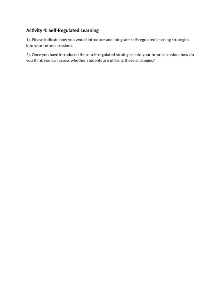 Activity for Self Regulated Learning | PDF