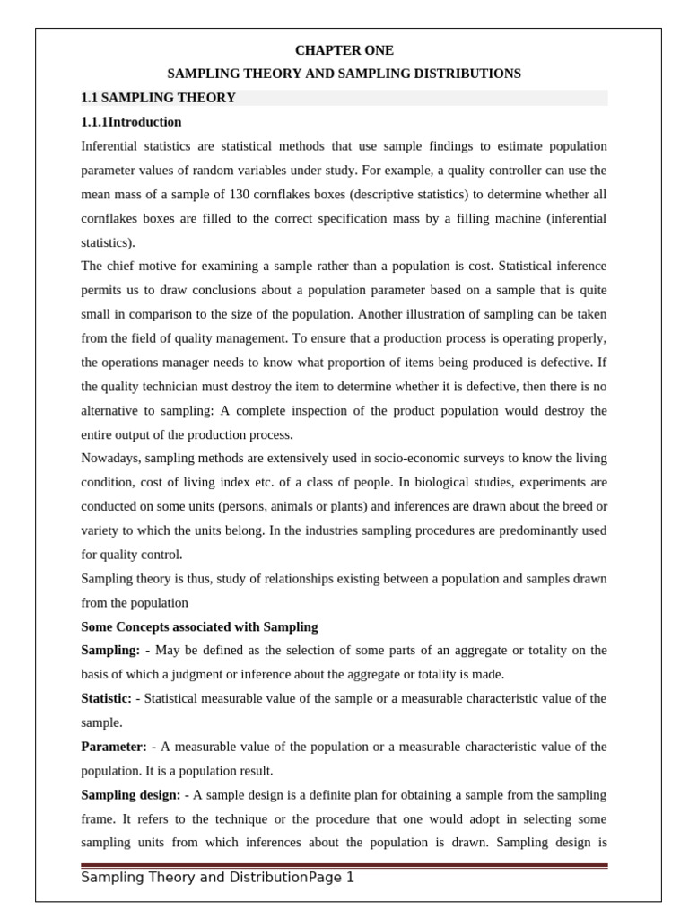 CHAPTER - 1 Sampling Theory and Distribution | PDF | Cost Of Living ...