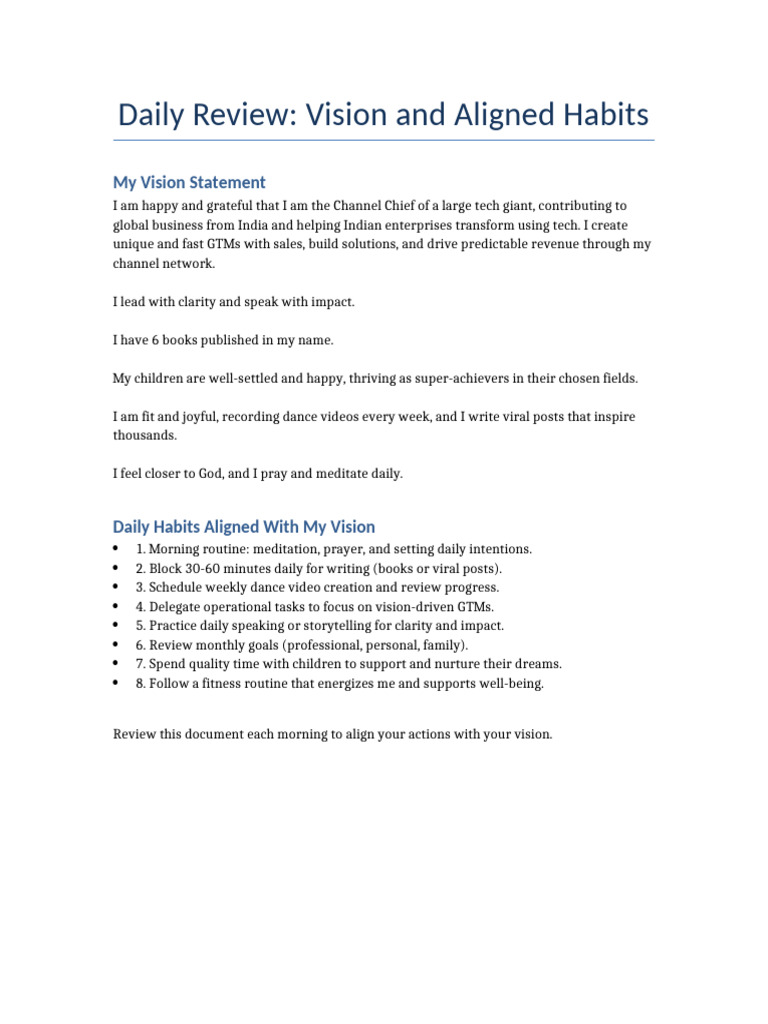 Daily Review Vision and Habits | PDF