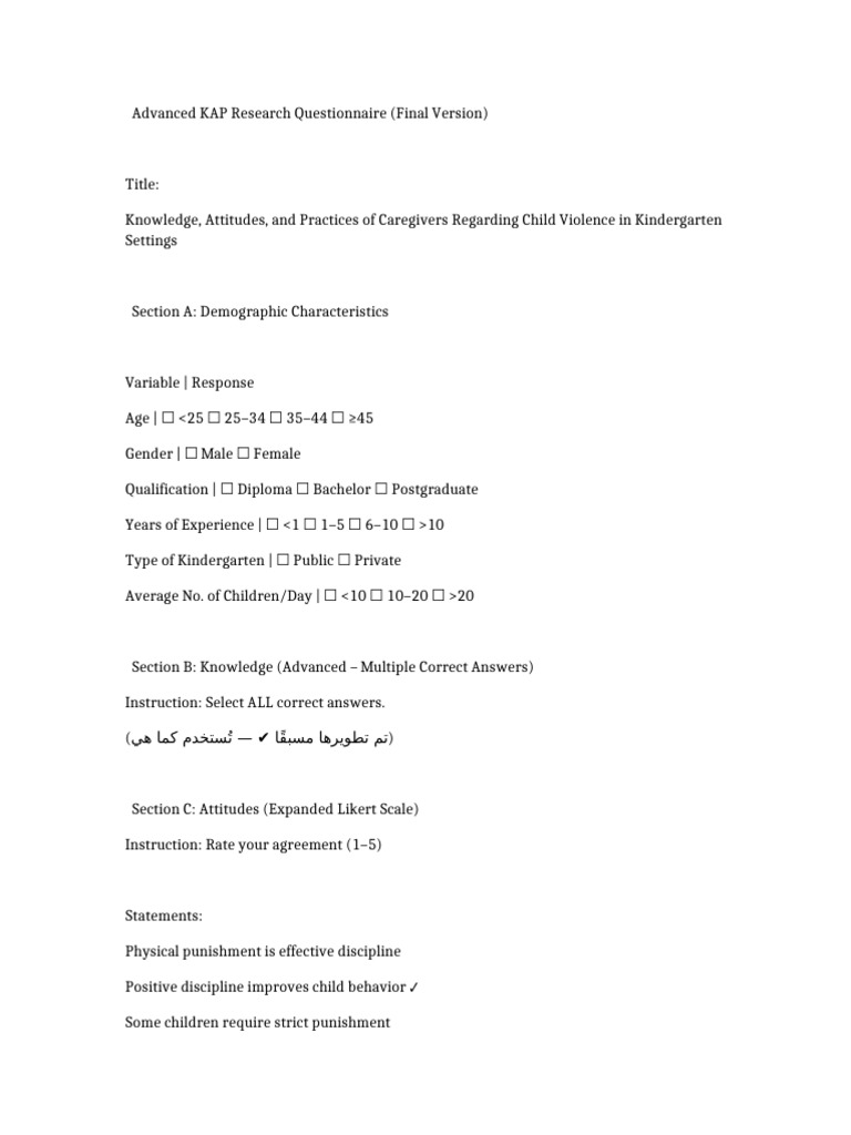 KAP Questionnaire 2 | PDF | Violence | Caregiver