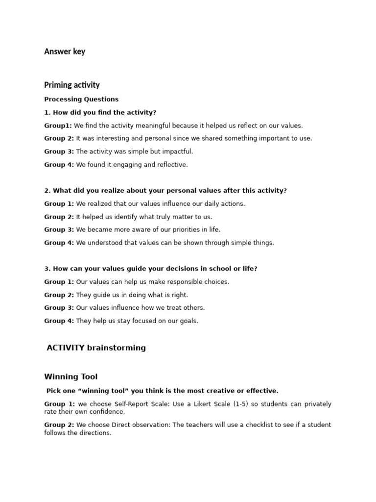 Answer Key | PDF | Self Report Study | Feeling