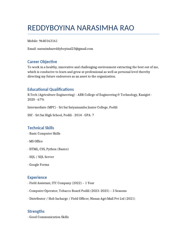 Narasimha Rao Resume | PDF