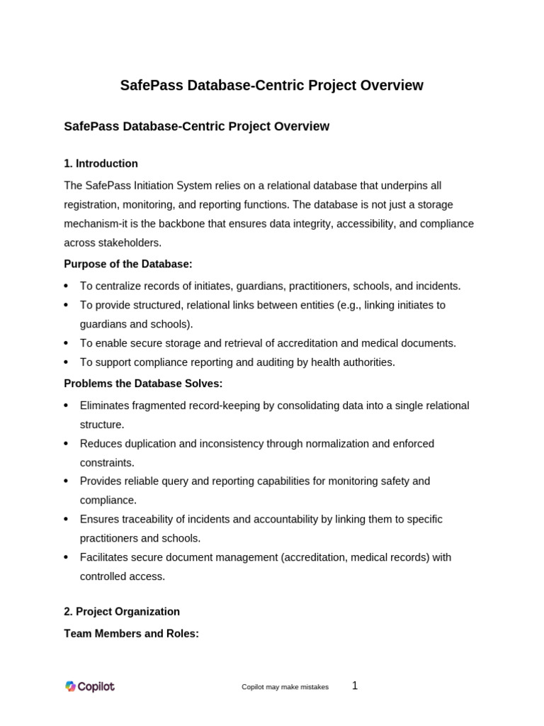 SafePass Database-Centric Project Overview | PDF