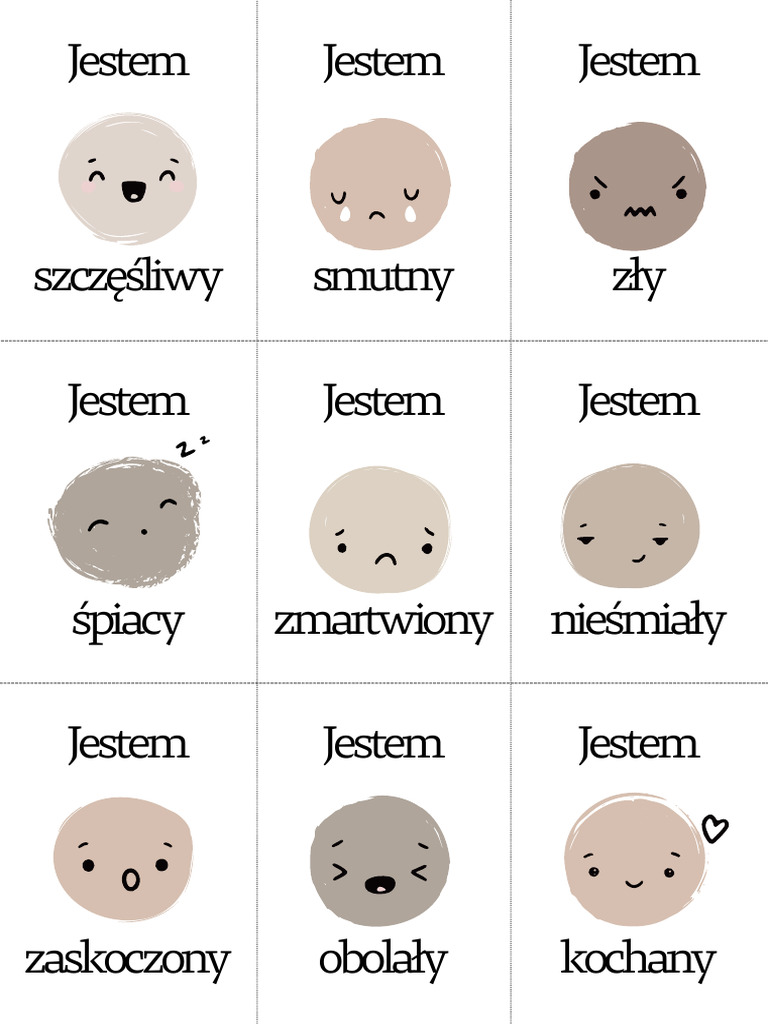 Beige Neutral Aesthetic Simple Emotions Feelings Flash Cards A4 ...