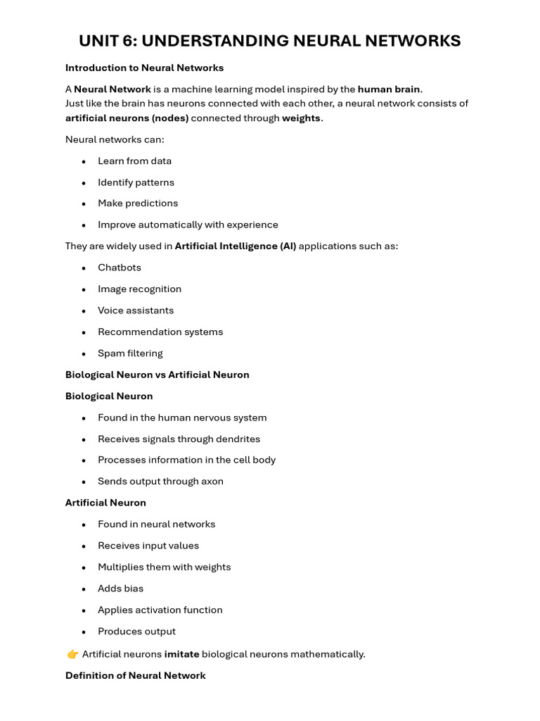 Unit 6 Understanding Neural Networks | PDF | Nervous System | Neuron