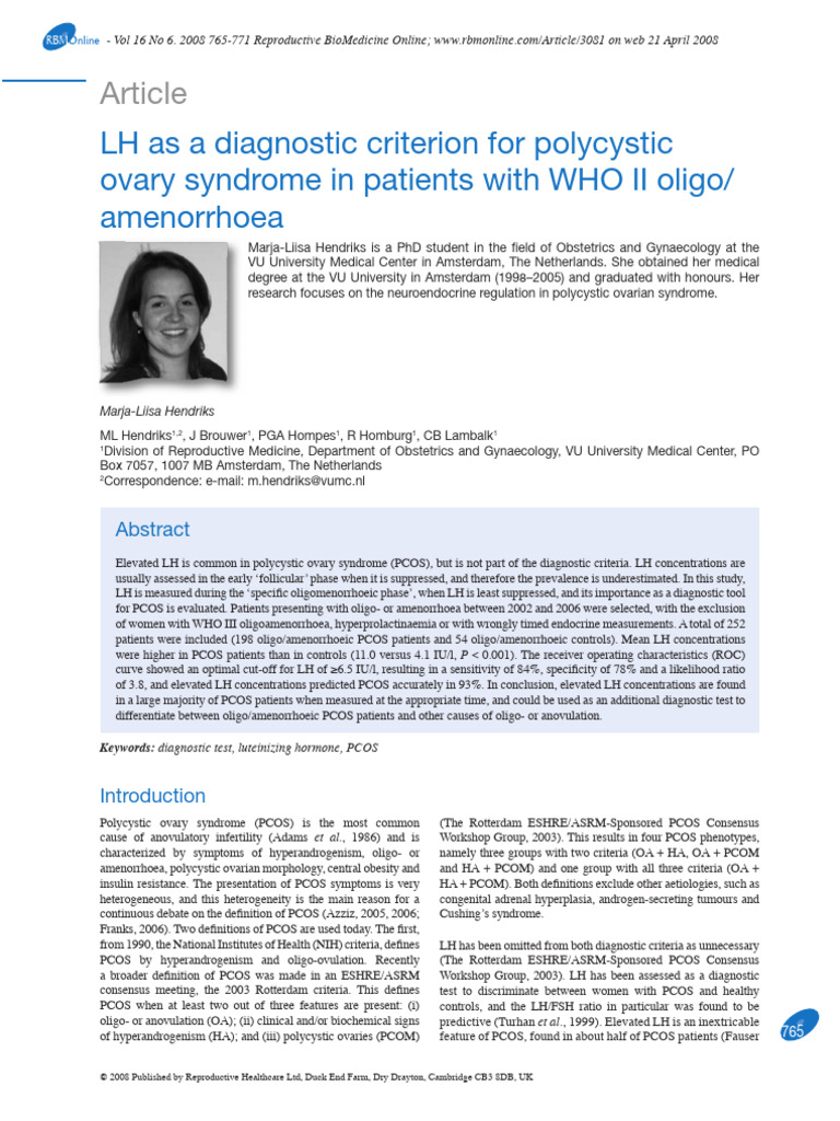 LH in PCO Diagnosis | PDF | Polycystic Ovary Syndrome | Luteinizing Hormone