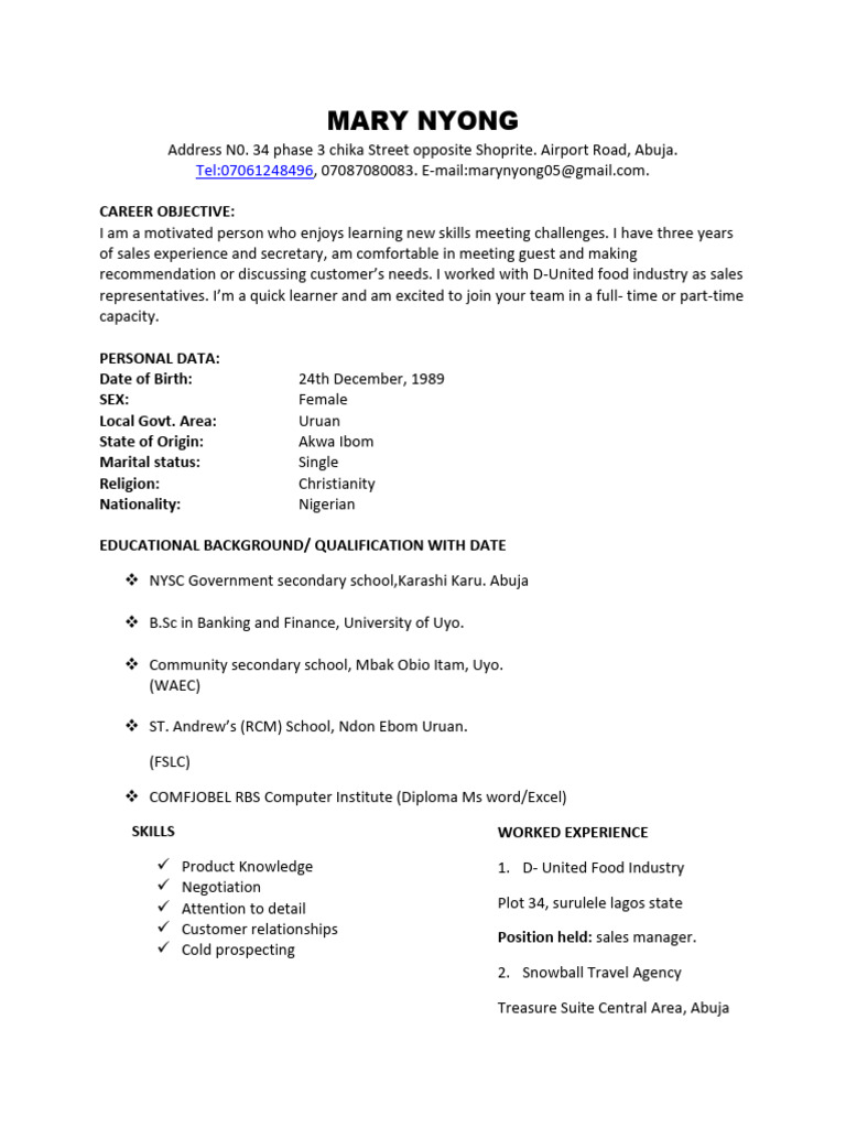 mary Cv | PDF