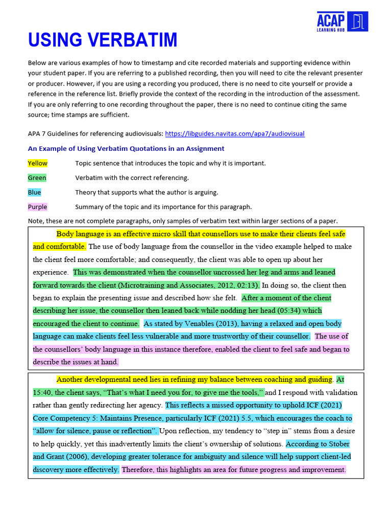 Using Verbatim APA 7 V4 | PDF | Therapy | Cognition