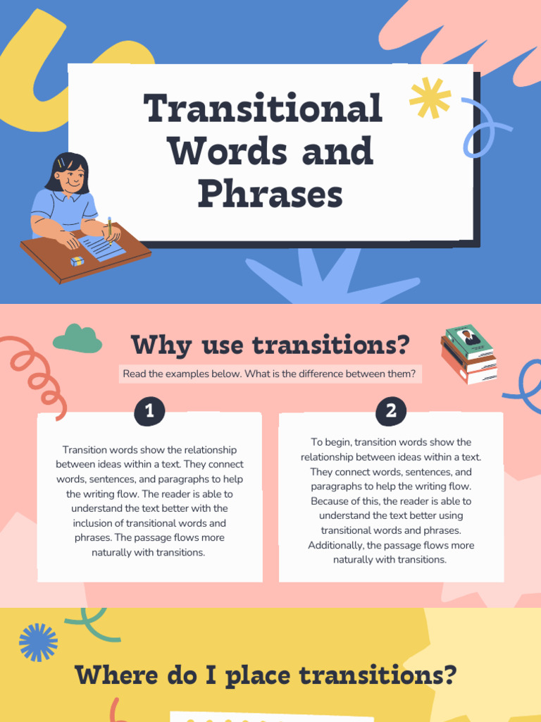 Transitional Words and Phrases Presentation | PDF | Phrase
