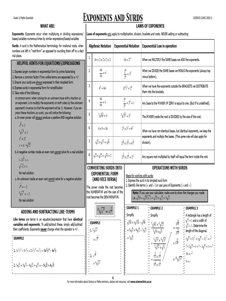 JSDT - Exponents and Surds | PDF | Exponentiation | Discrete Mathematics