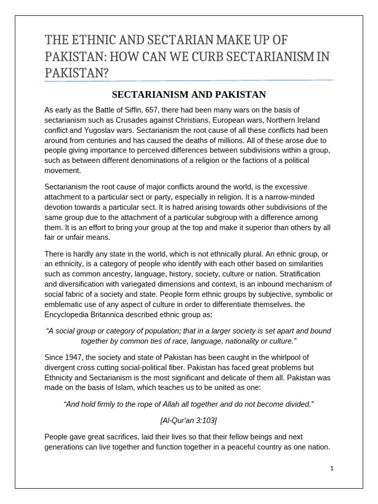 THE ETHNIC AND SECTARIAN MAKE UP OF PAKISTAN HOW CAN WE CURB ...