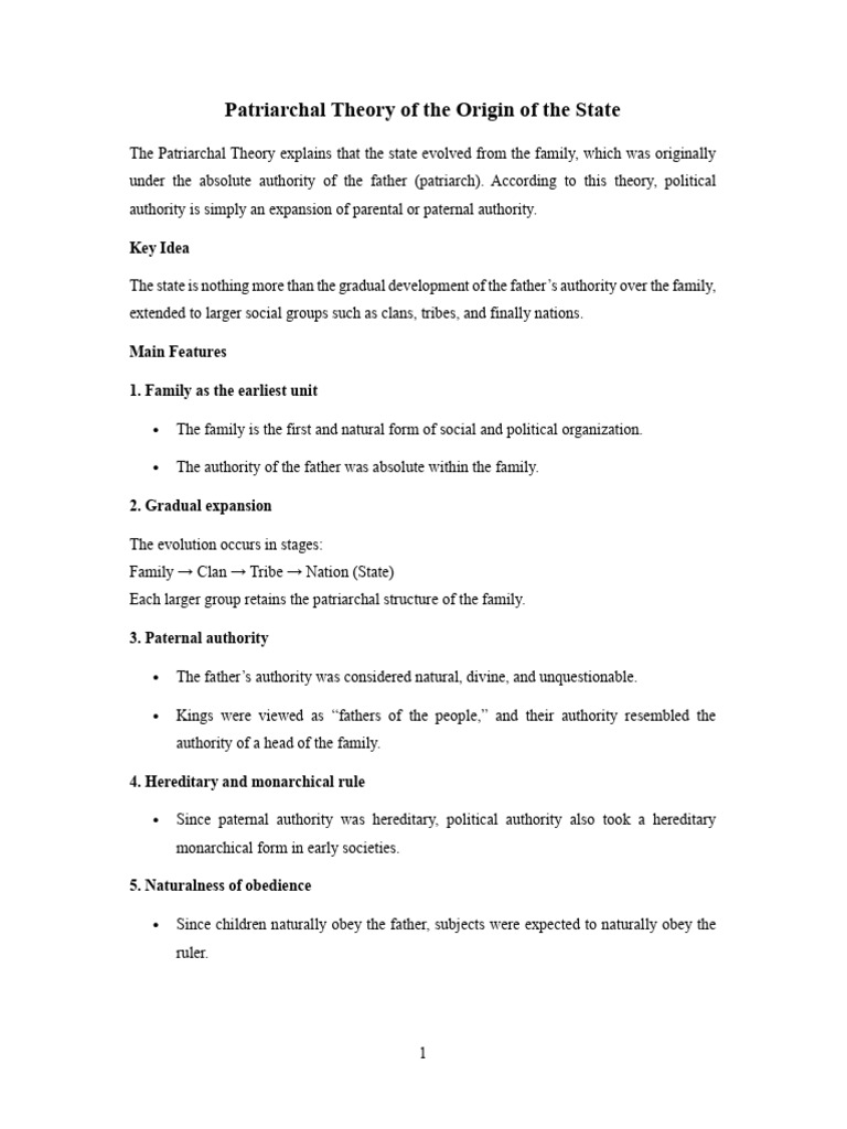 Patriarchal Theory of Origin of the State | PDF | Patriarchy | Matriarchy