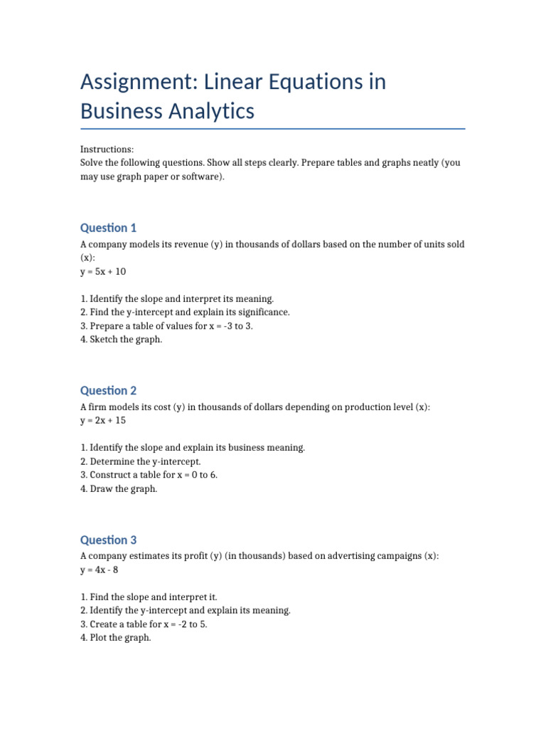 Linear Equations Assignment | PDF