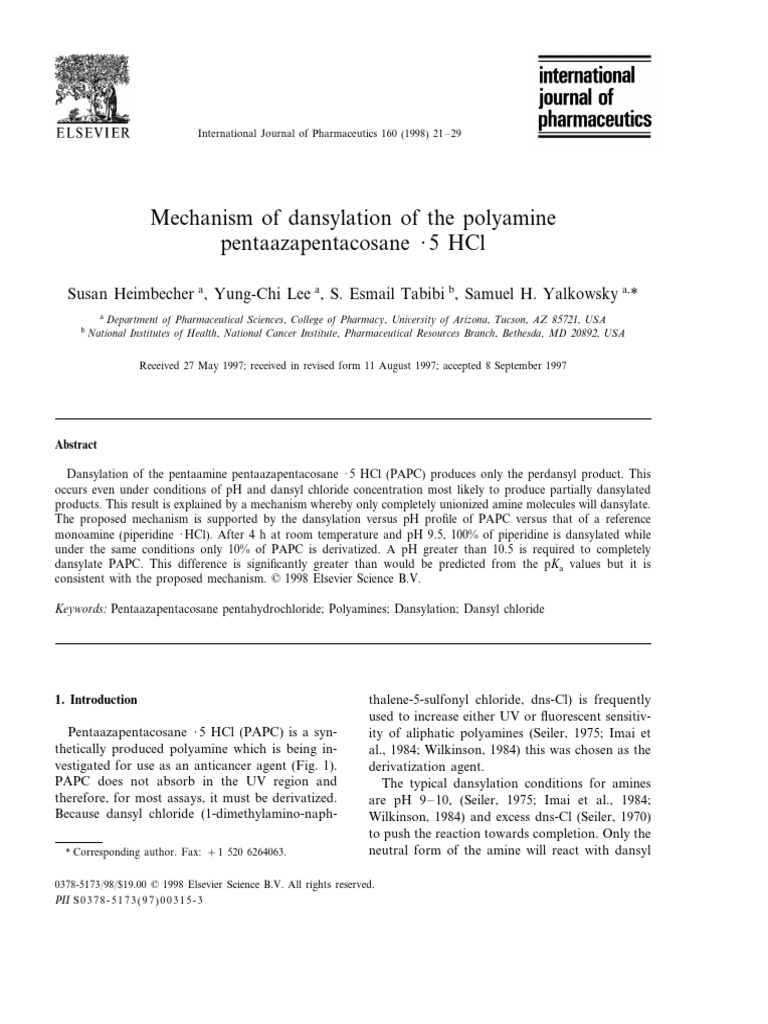 Dansylation reaction Mechanism | PDF | Acid Dissociation Constant ...