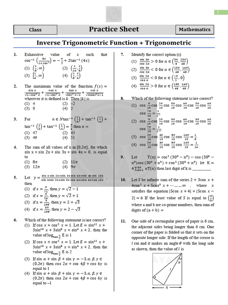 Inverse Trigonometric Function - Trigonometry | PDF | Trigonometry ...
