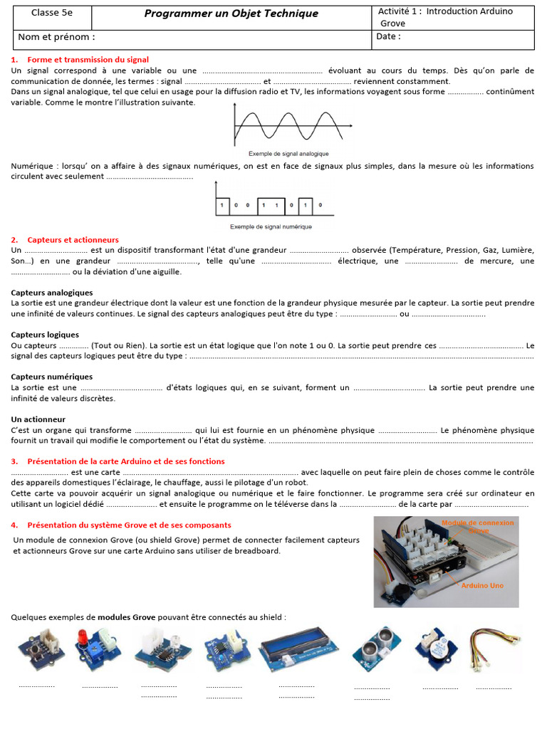 Activité -1 Programmer un Objet Technique | PDF | Capteur | Arduino