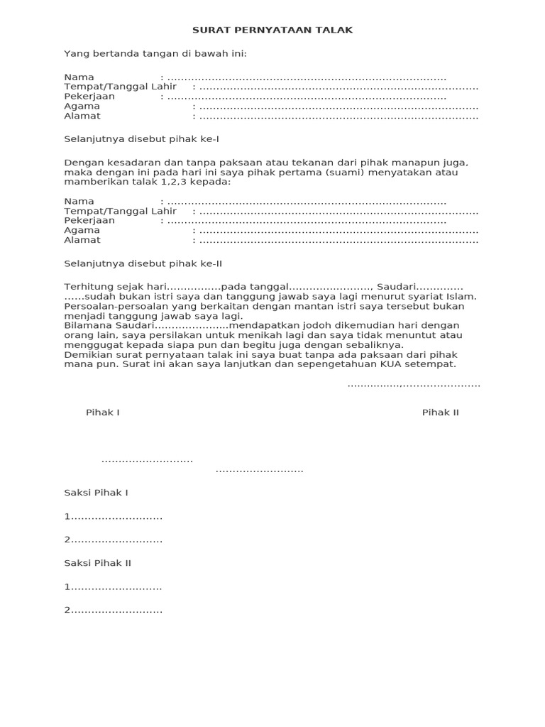 Surat Pernyataan Talak | PDF