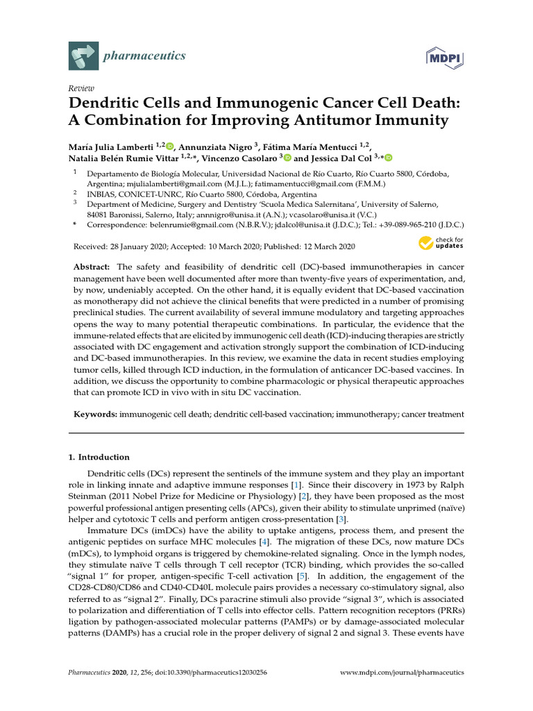 Pharmaceutics 12 00256 v2 | PDF | Dendritic Cell | Immunotherapy