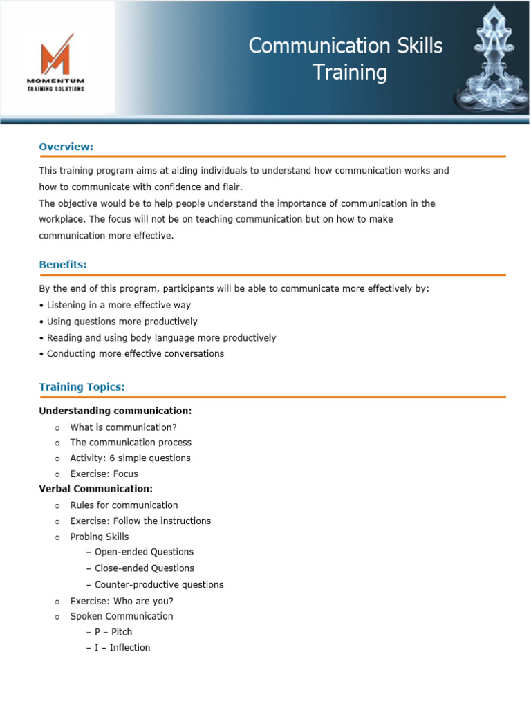 Communication Skills Training Material Workshop Outline | PDF ...