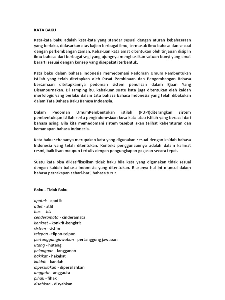 14 Kata Baku Yang Digunakan Dalam Kalimat Terdapat Pada