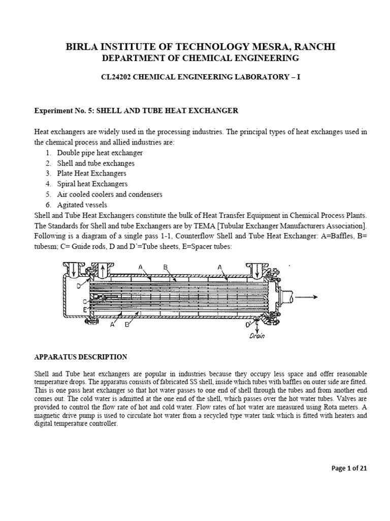 EXPERIMENT 5 - SHELL AND TUBE HEAT EXCHANGER | PDF | Heat Exchanger ...