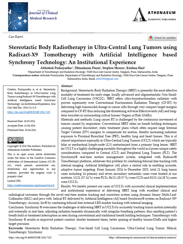 Stereotactic Body Radiotherapy in Ultra Central Lung Tumors Using ...