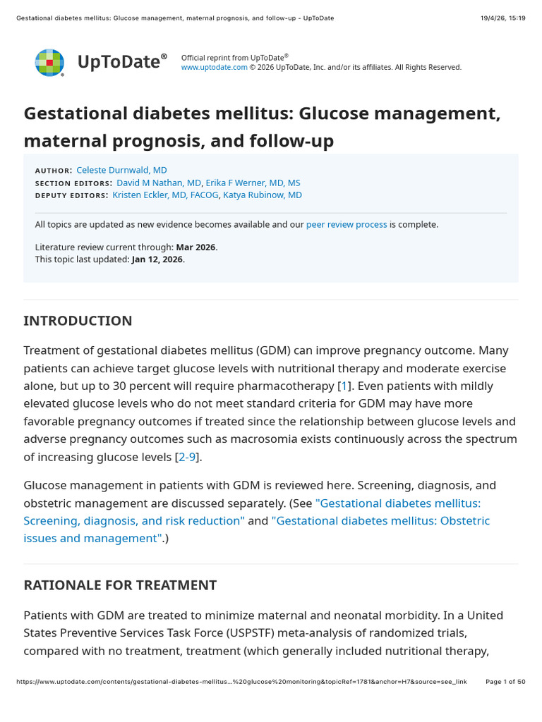 Gestational Diabetes Mellitus: Glucose Management, Maternal Prognosis ...