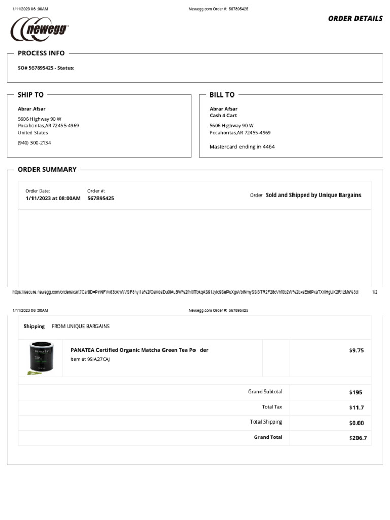 Newegg.com Order #_ 567895425 | PDF | Tea | Hot Drinks