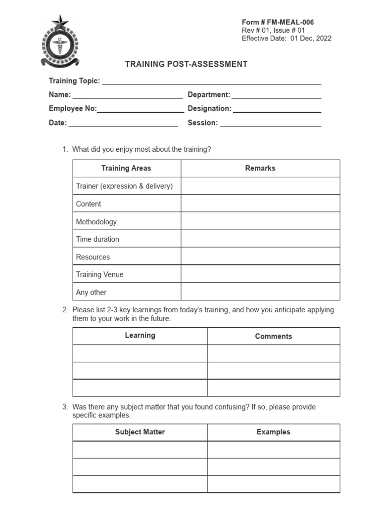 Trainning Post - Assessment | PDF