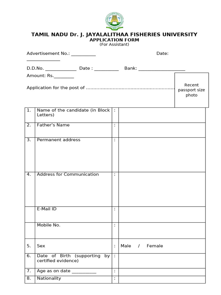 Application for Post of Assistant | PDF