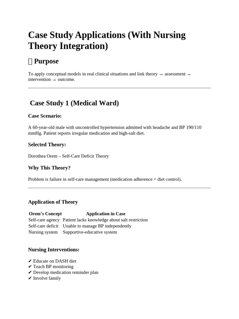Case Study Applications and Integration | PDF | Nursing | Psychology