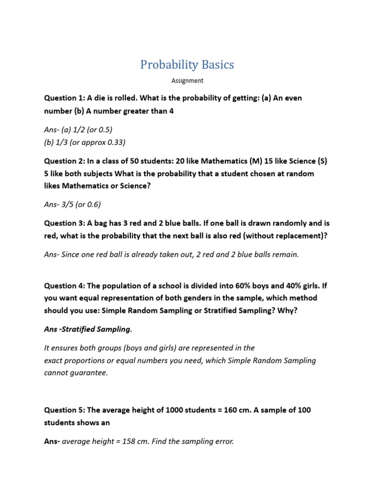 Probability Basics Assignment | PDF