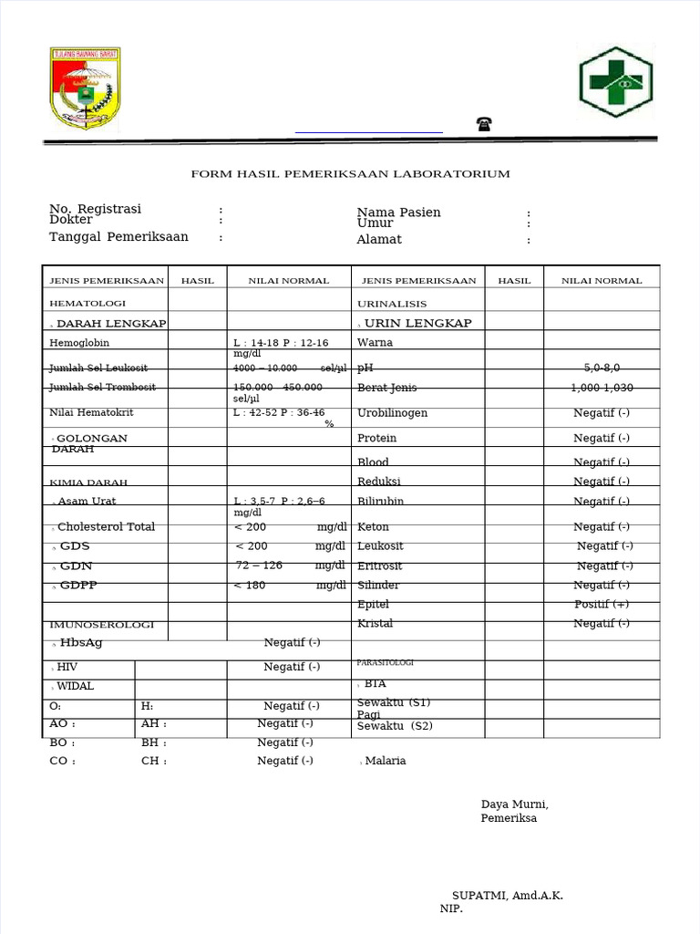 PDF Form Hasil Pemeriksaan Laboratorium | PDF