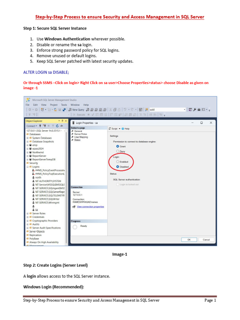 SQL Server Security & Access Management - Step by Step | PDF