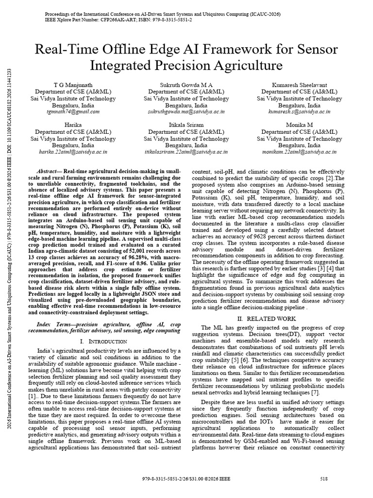 Real-Time Offline Edge AI Framework For Sensor Integrated Precision ...