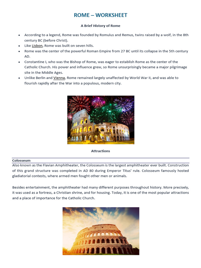 Rome Worksheet | PDF | Rome | Vatican City