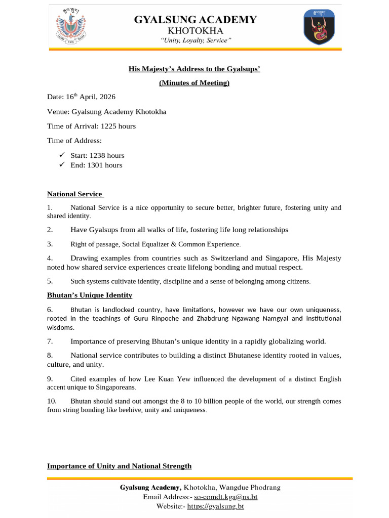 Minute HM Address GAK 16 Apr 2026 | PDF | Bhutan | Economies
