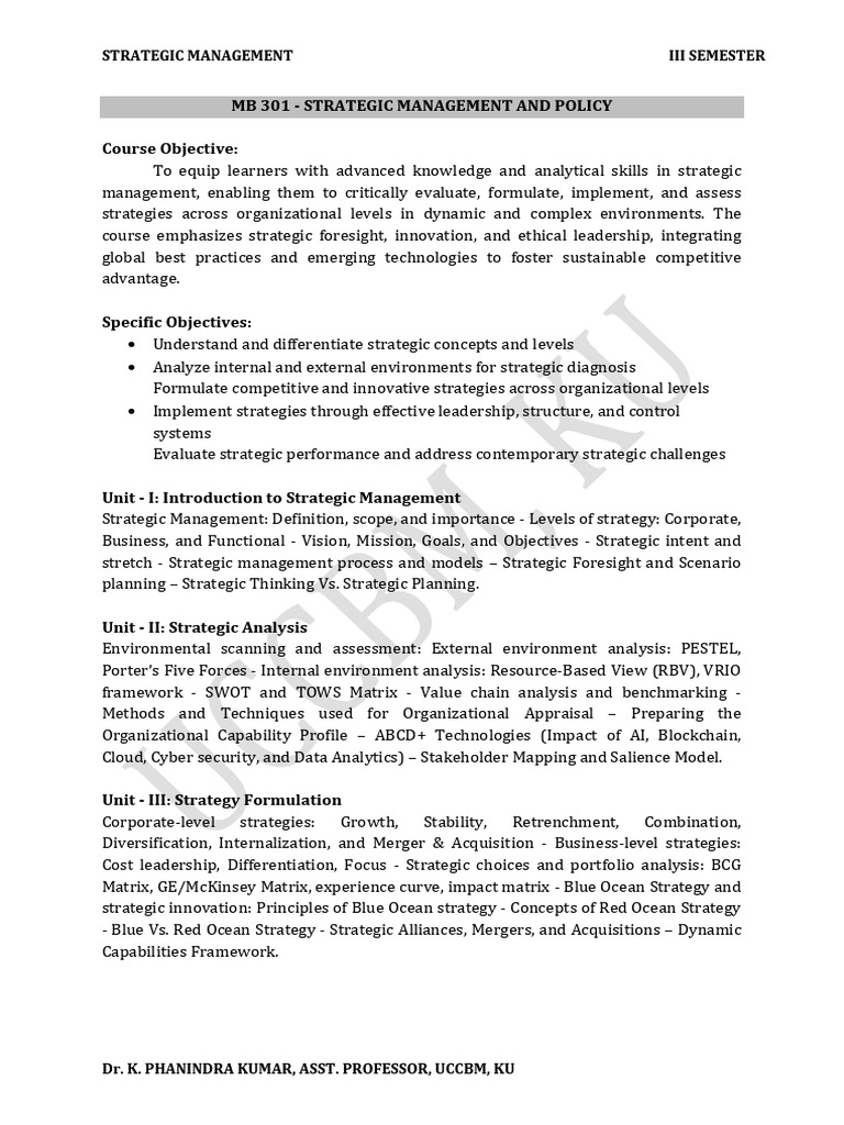 SM - Complete Notes | PDF | Strategic Management | Goal
