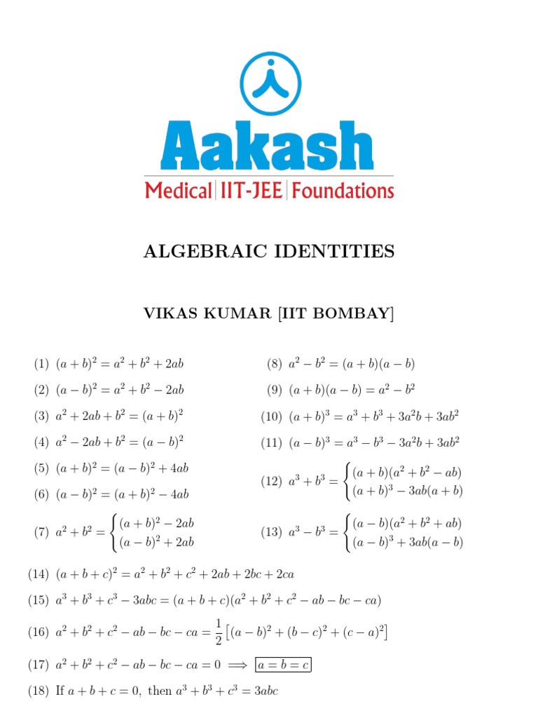 Algebraic Identities | PDF
