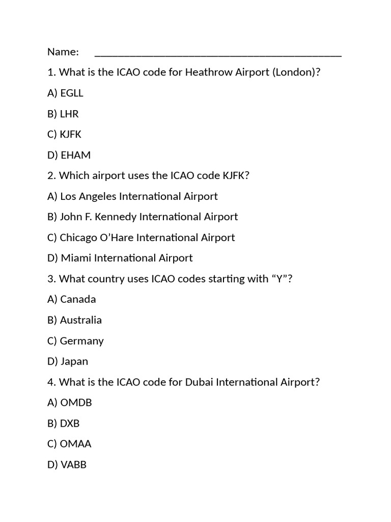 ICAO Codes [Questions] | PDF | Aerospace | Public Transport
